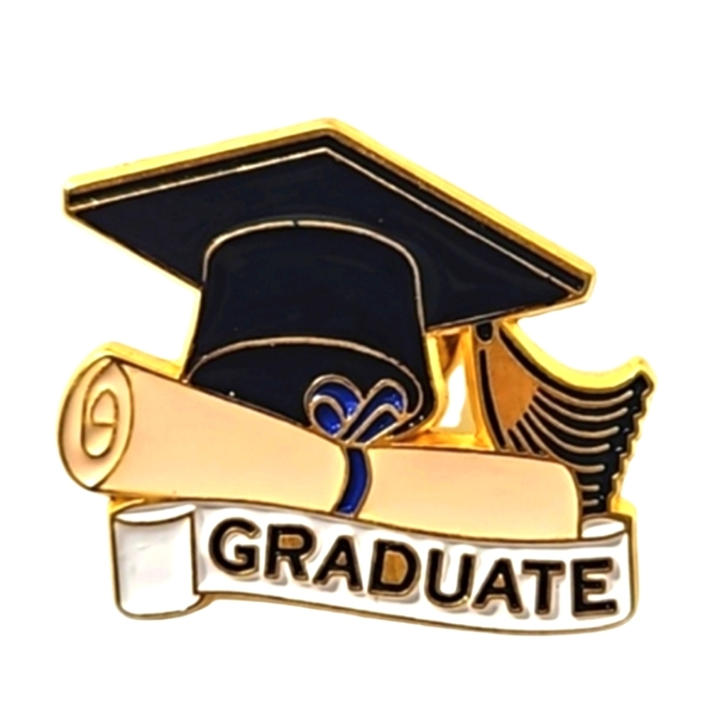 Graduation Party decor black and gold banner Cupcakes toppers Enamel Grad Pin - Picture 3 of 17
